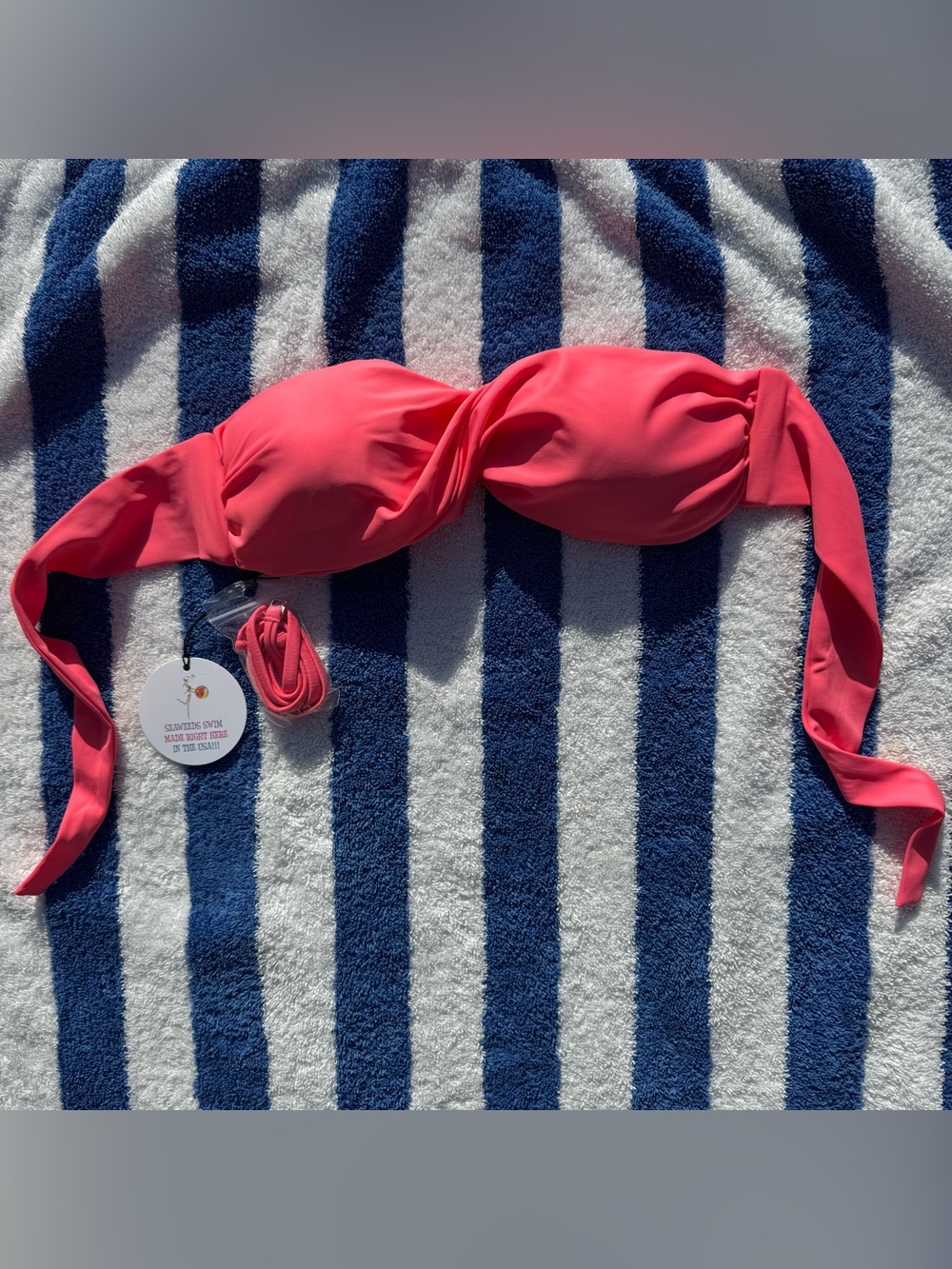 Coral Pink Twist Bandeau Bikini Top by Seaweeds Swim USA